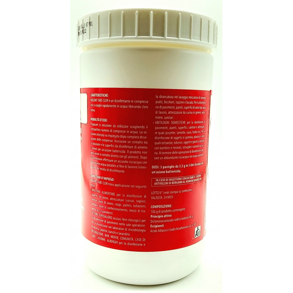 Pastiglie di cloro per disinfezione, sanificazione oggetti, superfici,  forte potere battericida: TABS CLOR da 1 kg.