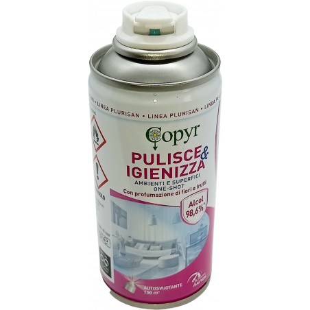 Plurisan spray igienizzante multiuso, alcol 96%.Bomboletta auto-svuotante  150 ml