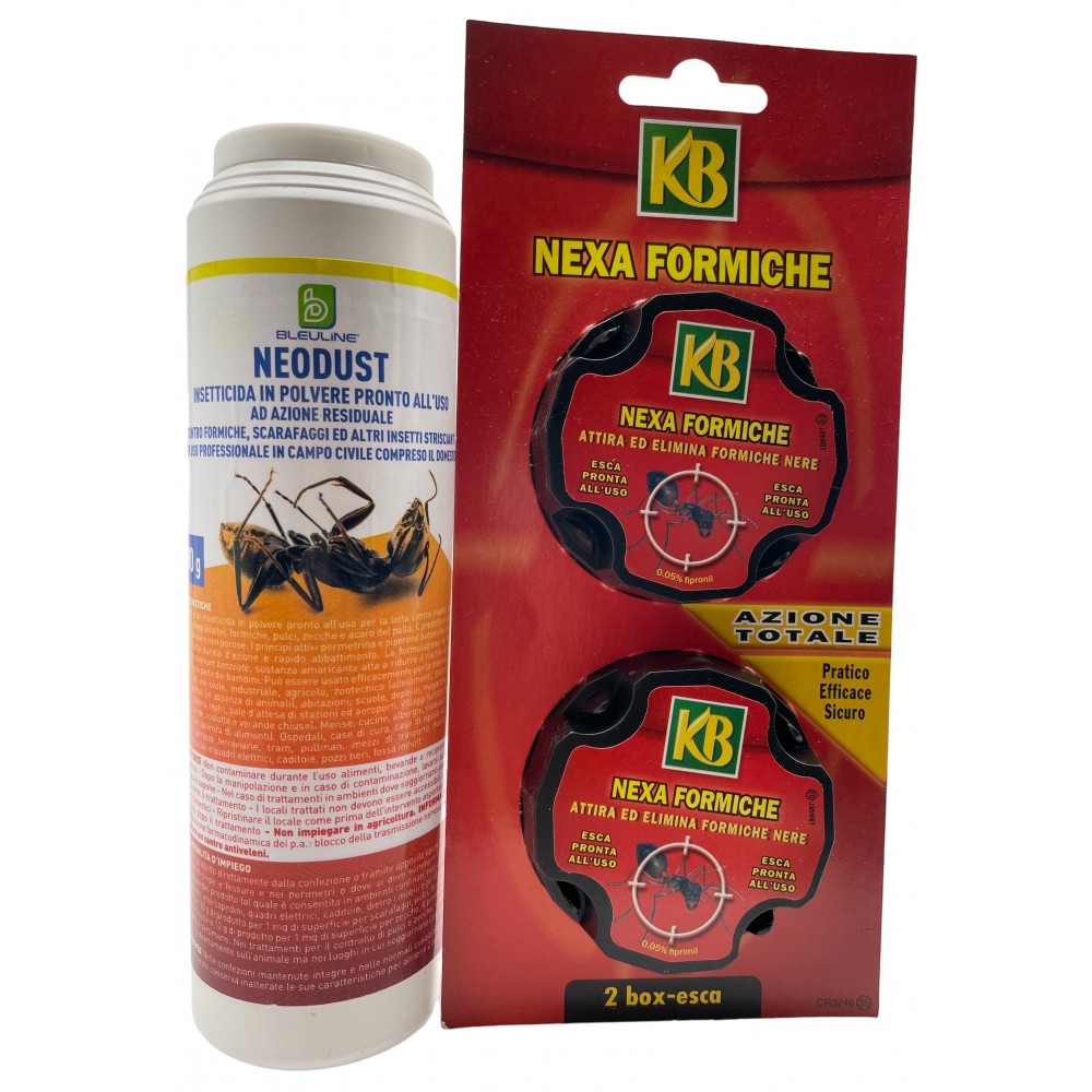 Insetticida in polvere, per formiche più trappole per interni ed esterni:  NEODUST 500gr e Nexa Formiche