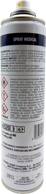 Disinfettante per ambienti interni, materassi, impianti condizionamento, studi medici, estetisti, da 400 ml: Spray Medical - immagine 2