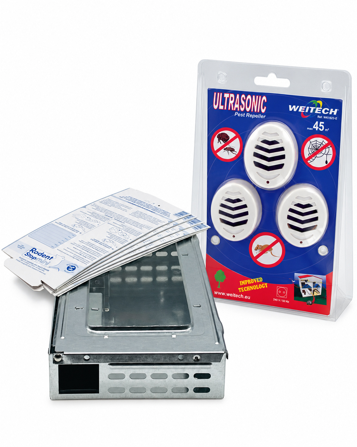 kit-topi-tre-ultrasuoni-1200x1500 Ultrasuono e trappole per topi, soluzione per piccoli ambienti, protezione da roditori. - immagine 1